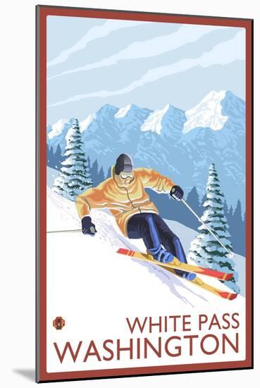 Downhhill Snow Skier, White Pass, Washington-Lantern Press-Mounted Art Print