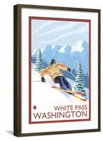 Downhhill Snow Skier, White Pass, Washington-Lantern Press-Framed Art Print