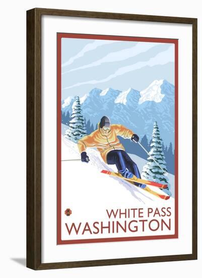 Downhhill Snow Skier, White Pass, Washington-Lantern Press-Framed Art Print