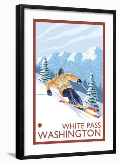 Downhhill Snow Skier, White Pass, Washington-Lantern Press-Framed Art Print