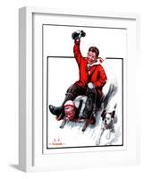 "Downhill on Sled,"January 13, 1923-J.F. Kernan-Framed Giclee Print