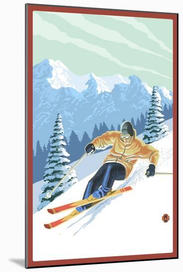 Downhill Skier-Lantern Press-Mounted Art Print