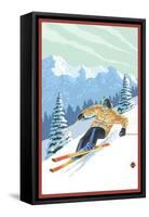 Downhill Skier-Lantern Press-Framed Stretched Canvas