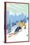 Downhill Skier-Lantern Press-Stretched Canvas