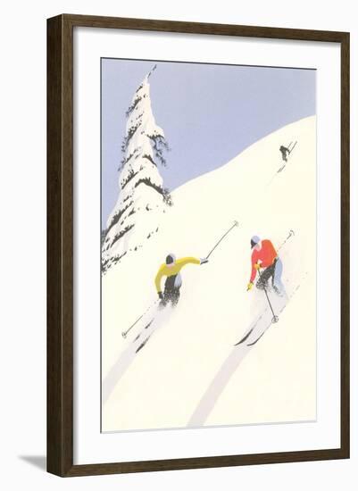 Downhill Skiers in Powder-null-Framed Art Print