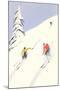 Downhill Skiers in Powder-null-Mounted Art Print