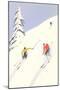 Downhill Skiers in Powder-null-Mounted Art Print