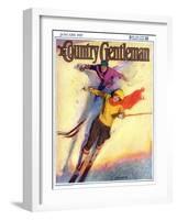 "Downhill Skiing," Country Gentleman Cover, January 1, 1927-McClelland Barclay-Framed Giclee Print