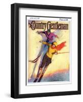 "Downhill Skiing," Country Gentleman Cover, January 1, 1927-McClelland Barclay-Framed Premium Giclee Print