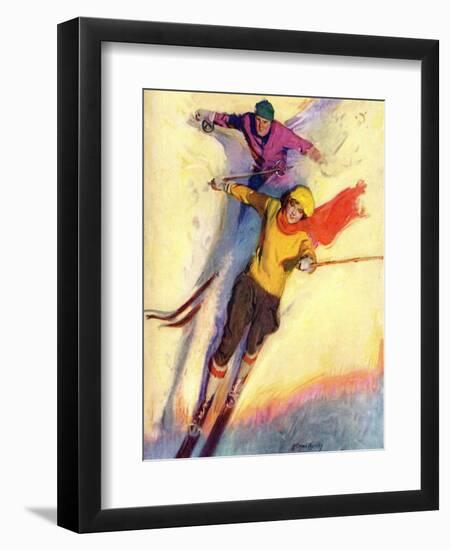 "Downhill Skiing,"January 1, 1927-McClelland Barclay-Framed Premium Giclee Print