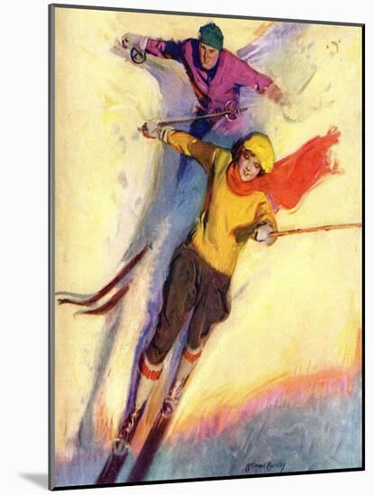 "Downhill Skiing,"January 1, 1927-McClelland Barclay-Mounted Giclee Print