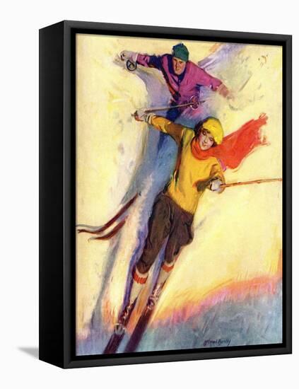 "Downhill Skiing,"January 1, 1927-McClelland Barclay-Framed Stretched Canvas