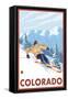 Downhill Snow Skier - Colorado-Lantern Press-Framed Stretched Canvas