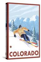 Downhill Snow Skier - Colorado-Lantern Press-Stretched Canvas