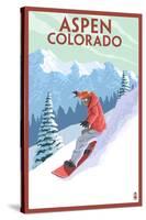 Downhill Snowboarder - Aspen, Colorado-Lantern Press-Stretched Canvas