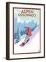 Downhill Snowboarder - Aspen, Colorado-Lantern Press-Framed Art Print