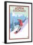 Downhill Snowboarder - Aspen, Colorado-Lantern Press-Framed Art Print