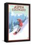 Downhill Snowboarder - Aspen, Colorado-Lantern Press-Framed Stretched Canvas