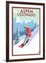 Downhill Snowboarder - Aspen, Colorado-Lantern Press-Framed Art Print