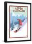 Downhill Snowboarder - Aspen, Colorado-Lantern Press-Framed Art Print