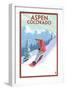 Downhill Snowboarder - Aspen, Colorado-Lantern Press-Framed Art Print