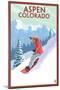 Downhill Snowboarder - Aspen, Colorado-Lantern Press-Mounted Art Print