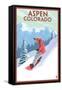 Downhill Snowboarder - Aspen, Colorado-Lantern Press-Framed Stretched Canvas