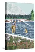 Downieville, California - Fly Fisherman-Lantern Press-Stretched Canvas