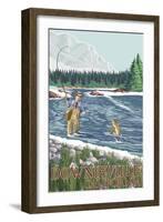 Downieville, California - Fly Fisherman-Lantern Press-Framed Art Print