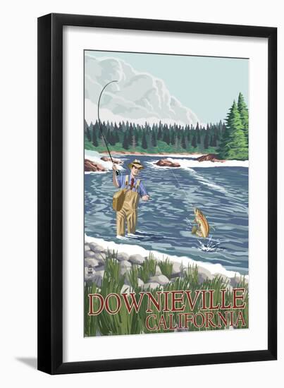 Downieville, California - Fly Fisherman-Lantern Press-Framed Art Print