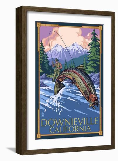 Downieville, California - Fly Fishing-Lantern Press-Framed Art Print