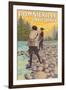 Downieville, California - Women Fishing-Lantern Press-Framed Art Print