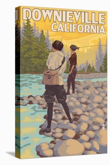 Downieville, California - Women Fishing-Lantern Press-Stretched Canvas