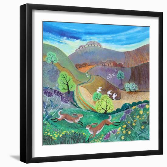 Downland Hares,2017-Lisa Graa Jensen-Framed Giclee Print