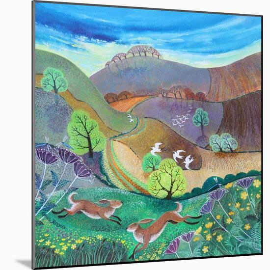 Downland Hares,2017-Lisa Graa Jensen-Mounted Giclee Print