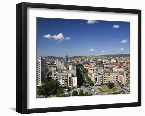 Downtown Aerial View Looking North on Bulevard Mother Teresa, Prishtina, Kosovo, Serbia-Walter Bibikow-Framed Photographic Print