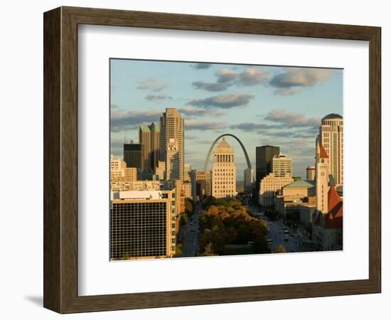 Downtown and Gateway Arch at Sunset, St. Louis, Missouri, USA-Walter Bibikow-Framed Photographic Print