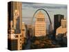 Downtown and Gateway Arch from the West at Sunset, St. Louis, Missouri, USA-Walter Bibikow-Stretched Canvas