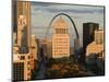 Downtown and Gateway Arch from the West at Sunset, St. Louis, Missouri, USA-Walter Bibikow-Mounted Photographic Print