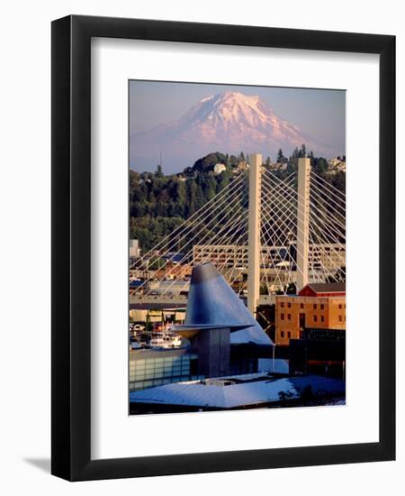 Downtown and Mt. Rainier, Tacoma, Washington-Charles Crust-Framed Photographic Print