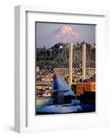 Downtown and Mt. Rainier, Tacoma, Washington-Charles Crust-Framed Photographic Print