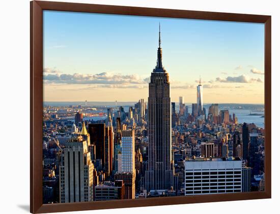 Downtown at Sunset, Empire State Building and One World Trade Center (1WTC), Manhattan, New York-Philippe Hugonnard-Framed Photographic Print