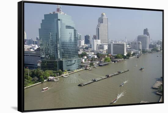 Downtown Bangkok Skyline View with Chao Phraya River, Thailand-Cindy Miller Hopkins-Framed Stretched Canvas
