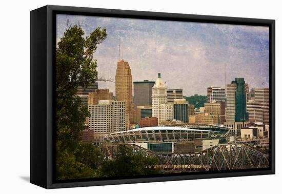 Downtown Columbus with the Football Stadium in the Foreground. this Image Has Been Treated with a T-pdb1-Framed Stretched Canvas