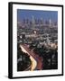 Downtown District Skyscrapers and Car Lights on a City Highway, Los Angeles, California, USA-Kober Christian-Framed Photographic Print