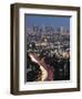 Downtown District Skyscrapers and Car Lights on a City Highway, Los Angeles, California, USA-Kober Christian-Framed Photographic Print