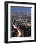 Downtown District Skyscrapers and Car Lights on a City Highway, Los Angeles, California, USA-Kober Christian-Framed Photographic Print