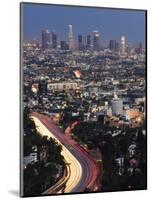 Downtown District Skyscrapers and Car Lights on a City Highway, Los Angeles, California, USA-Kober Christian-Mounted Photographic Print