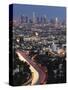 Downtown District Skyscrapers and Car Lights on a City Highway, Los Angeles, California, USA-Kober Christian-Stretched Canvas