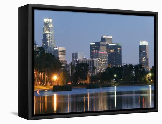 Downtown District Skyscrapers Located Behind Echo Park Lake, Los Angeles, California, USA-Kober Christian-Framed Stretched Canvas